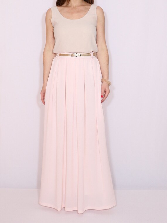 Peach chiffon maxi skirt with pockets long pleat skirt | Etsy