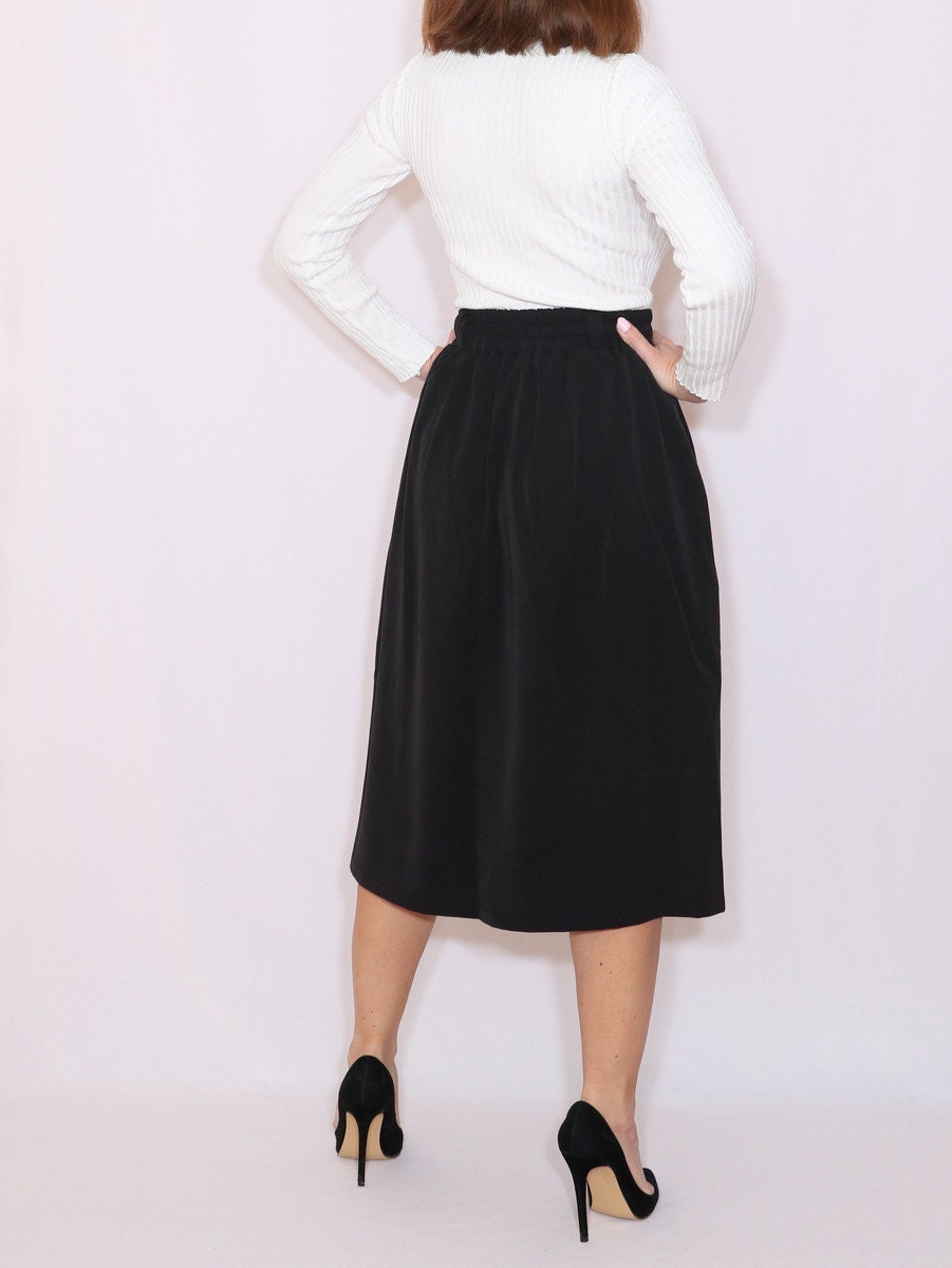 Black wool midi skirt with pockets A line skirt pleat skirt Etsy