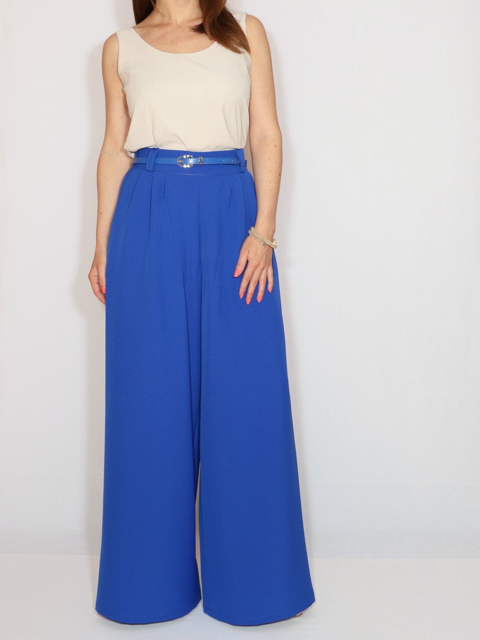 Royal blue formal pants wide leg trousers office wear Etsy