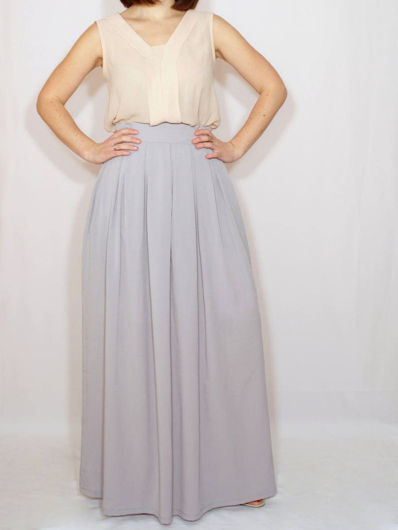 gray chiffon maxi skirt