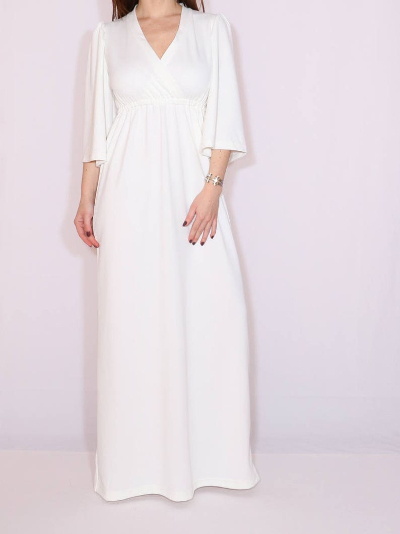 White maxi dress kimono dress long dress maternity dress Etsy