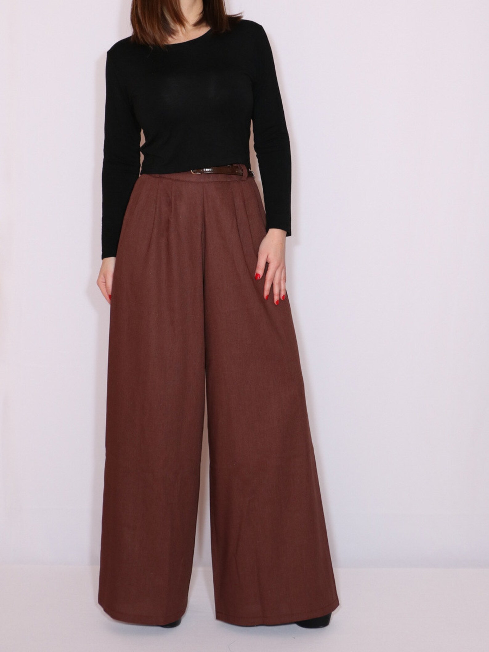 Brown linen high waisted pants with pockets Etsy