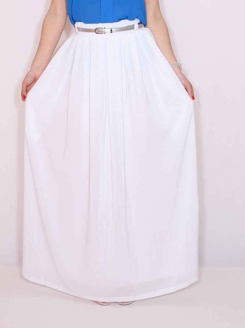 White maxi skirt with pockets chiffon wedding skirt long Etsy