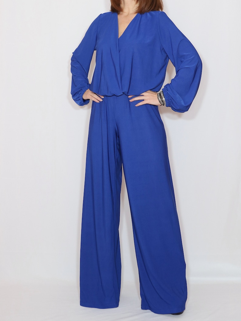 Royal blue long sleeve jumpsuit wide leg jumpsuit Etsy