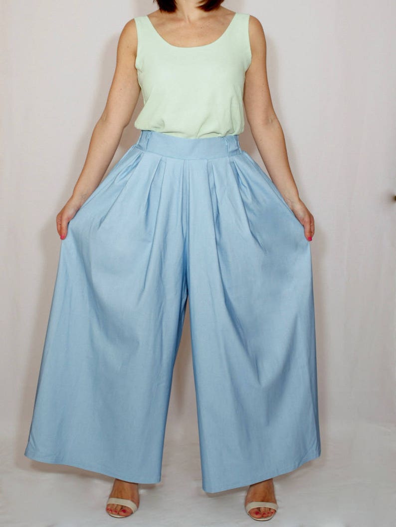 Light blue jeans palazzo pants | Etsy