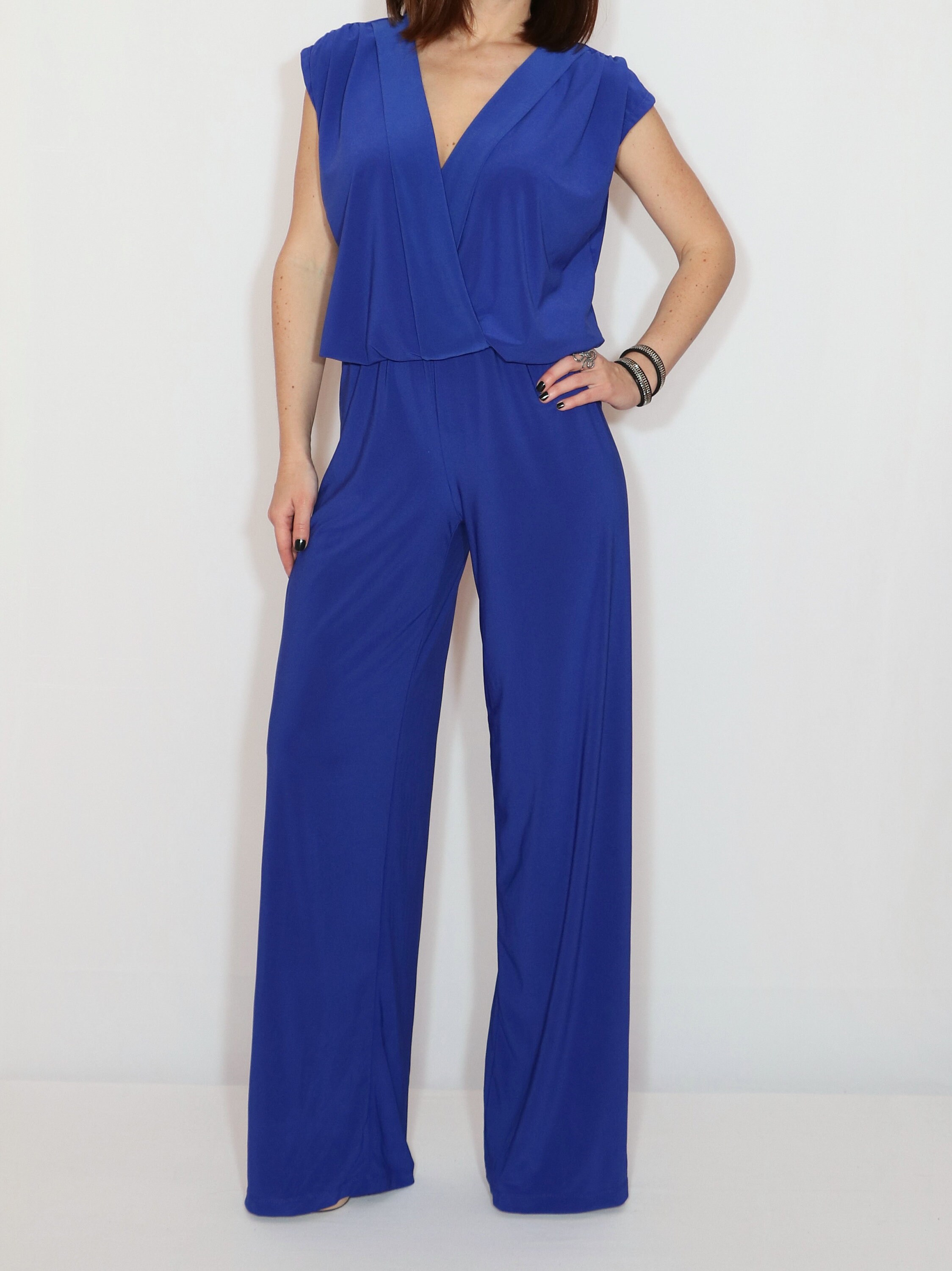 Royal blue jumpsuit wide leg jumpsuit wrap top jumpsuit | Etsy