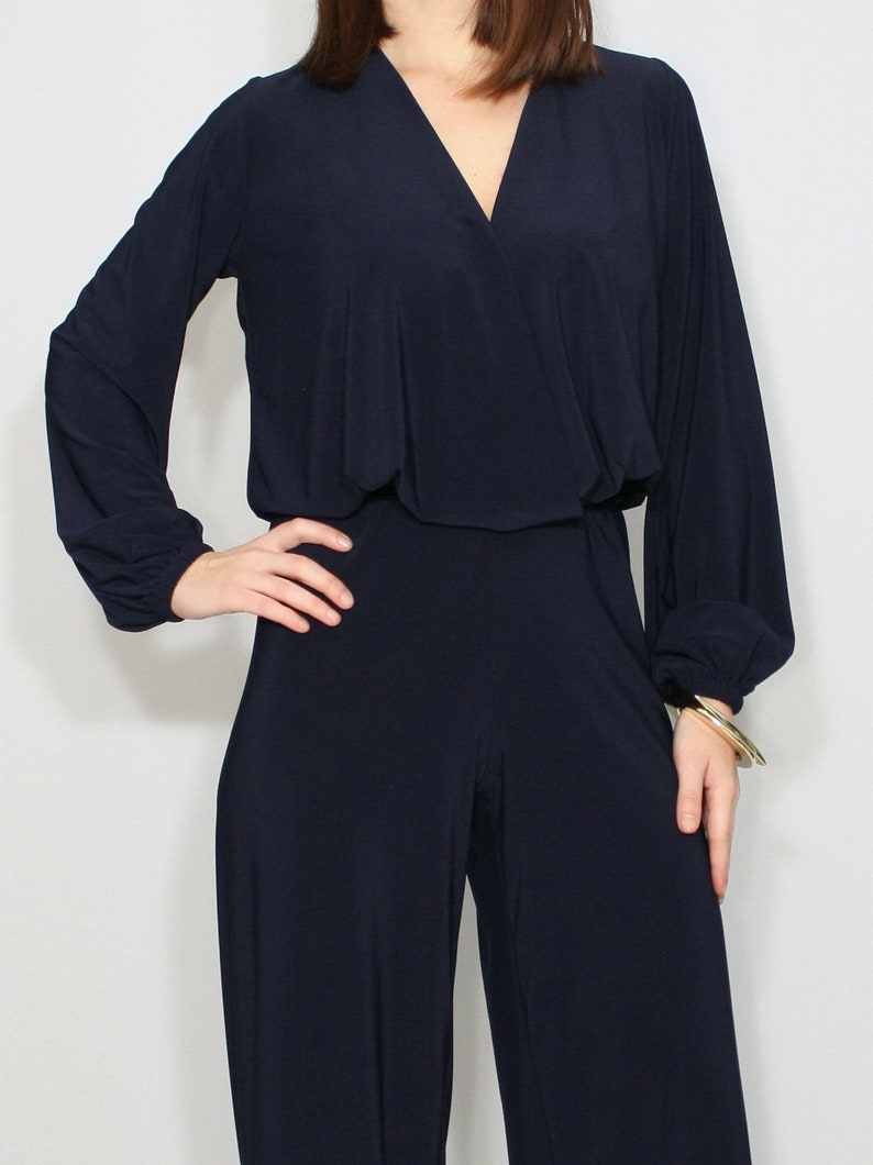 Navy blue jumpsuit long sleeve jumpsuit | Etsy