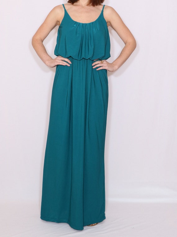 teal color maxi dress