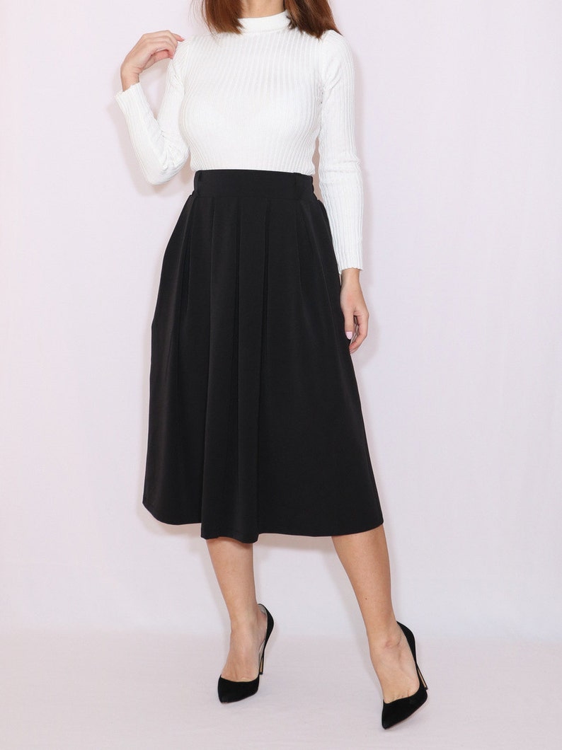 Black wool midi skirt with pockets A line skirt pleat skirt Etsy