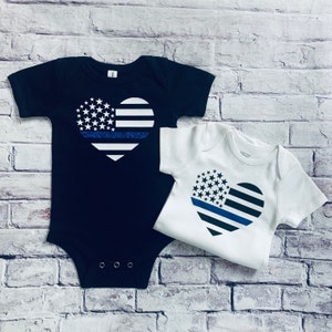 Police / Sheriff Thin Blue Line Heart Baby T-Shirt / Onesie image 1