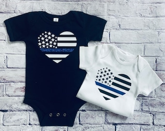 Police / Sheriff "Thin Blue Line" Heart Baby T-Shirt / Onesie