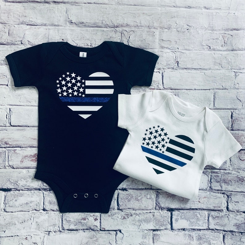 Police / Sheriff Thin Blue Line Heart Baby T-Shirt / Onesie image 1