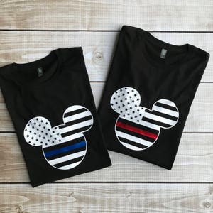 Thin Blue Line Tee Disney Family with Minnie or Mickey also Thin Red Line image 1