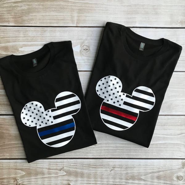 Thin Blue Line Tee Disney Family with Minnie or Mickey -also Thin Red Line