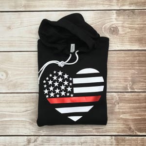 Thin Blue Line Heart Hooded Sweatshirt Also Red Line Gold Line Green Line image 5