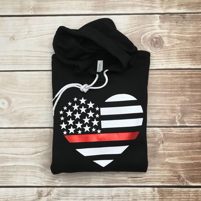 Thin Blue Line Heart Hooded Sweatshirt Also Red Line Gold Line Green Line image 5