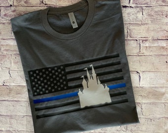 Thin Blue Line Flag with Tee Disney Family with Castle Thin Red Line