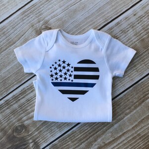 Police / Sheriff Thin Blue Line Heart Baby T-Shirt / Onesie image 2