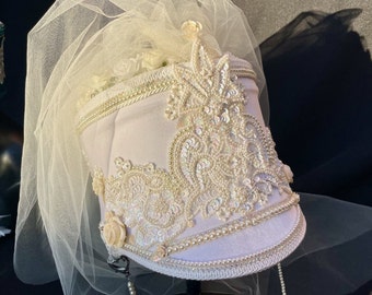 Burning Man Playa Bride: "Bouquet of Roses" creamy white crystals & pearls w veil