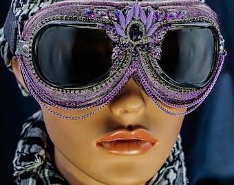 Burning Man Goggles.  Small Face. UV Protection. embellished festival eyewear.