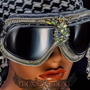 Burning Man Goggles. "Diamond Drops". Bedazzled UV dust protection eyewar. Unique Embellished Festival. Aviator Steampunk. image 3