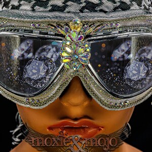 Burning Man Goggles. "Diamond Drops". Bedazzled UV dust protection eyewar. Unique Embellished Festival. Aviator Steampunk. image 2