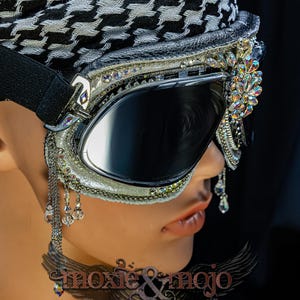 Burning Man Goggles. "Diamond Drops". Bedazzled UV dust protection eyewar. Unique Embellished Festival. Aviator Steampunk. image 8