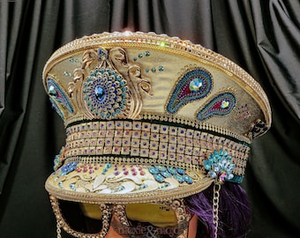 Gold Kapitänsmütze: Peacock Burning Man Festival Militär Cap
