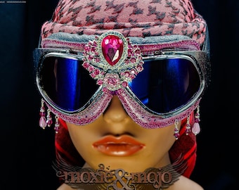 Gafas Burning Man, adornadas con cristales rosas, antipolvo, protección ocular