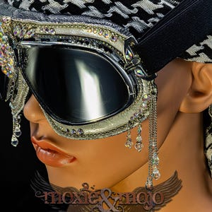 Burning Man Goggles. "Diamond Drops". Bedazzled UV dust protection eyewar. Unique Embellished Festival. Aviator Steampunk. image 6