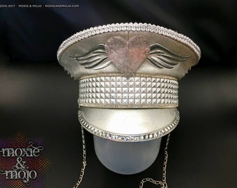 Burning Man Captains Hat:  Heart and Soul  with silver wings