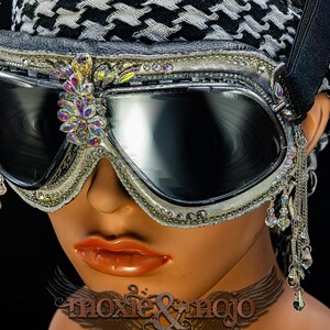 Burning Man Goggles. "Diamond Drops". Bedazzled UV dust protection eyewar. Unique Embellished Festival. Aviator Steampunk. image 4