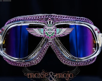 Embellished Eye Protection Goggles: Music theme lightning bolt Grateful Bear ~ Anti-Dust, UV400 protection