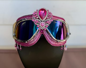 Gafas Burning Man, adornadas con cristales rosas, antipolvo, protección ocular