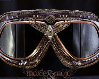 Dust Goggles, Gorgeoous Owl Egyptian themed. Embellished Festival Eye Protection