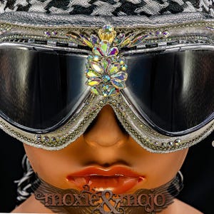 Burning Man Goggles. "Diamond Drops". Bedazzled UV dust protection eyewar. Unique Embellished Festival. Aviator Steampunk. image 1