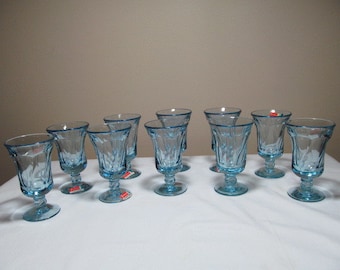 Jamestown Blue Fostoria Glass Set of 10 Juice Stem Glasses MINT