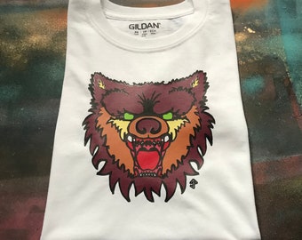 Arte dibujado a mano de la camiseta del hombre lobo