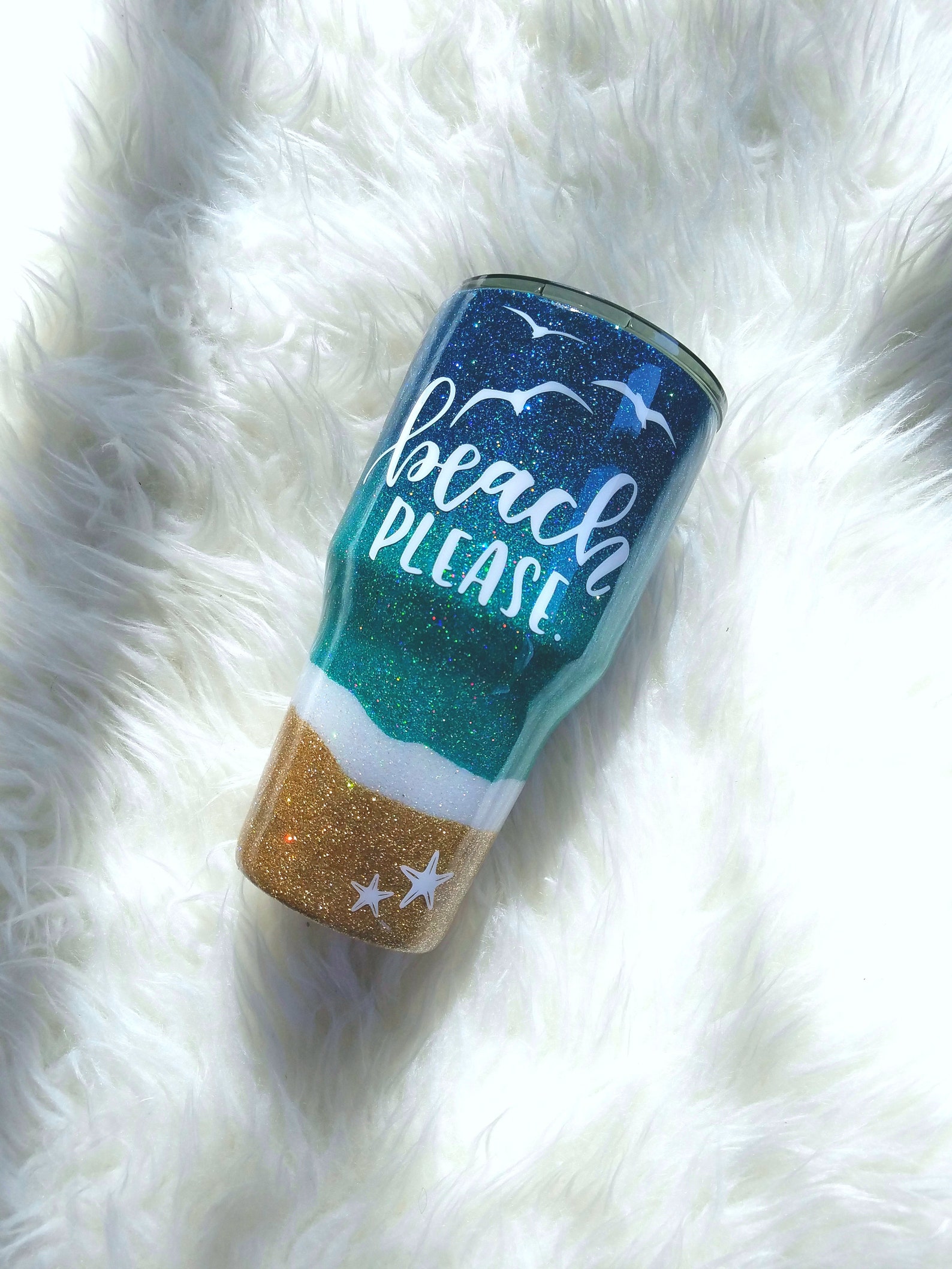 glitter tumbler / beach please tumbler / glitter beach cup / image 0.