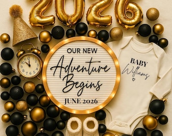 2026 New Year Pregnancy Announcement • Editable Canva Template