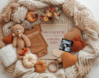 Bearbeitbare Thanksgiving-Schwangerschaftsankündigung | Herbst-Baby offenbaren | Canva Vorlage | Digitaler Download