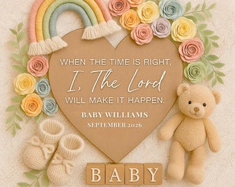 Faith Rainbow Baby Announcement | Editable Canva Template (Digital)