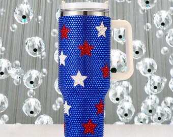 Crystal Studded Star USA Flag 40 oz Tumbler