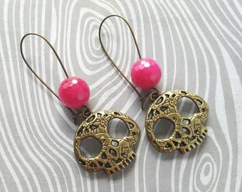 Sugar Skull Dangle Earrings (Bronze)