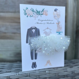 A5 手作りパーソナライズ 3D 結婚式お祝いカード 花嫁と花婿 チュチュドレス チュール かわいい ユニーク