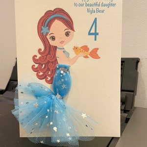 A5 carte d'anniversaire personnalisée 3d sirène fille toute occasion carte 3d queue jolie carte unique tulle