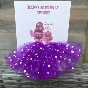 A5 A4 fait main 3D personnalisée carte d'anniversaire maman et fille toutes les occasions carte tutu jupe tulle paillettes jolie fille en robe fête des mères
