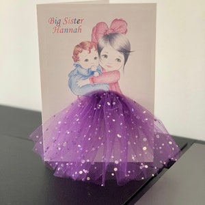 A5 A4 grande nouvelle carte personnalisée grande soeur faite main carte de remerciement bébé nouveau-né frère soeur amour mignon jupe tutu 3d