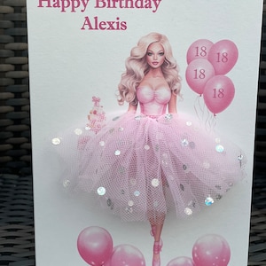 A5 A4 grande carte d'anniversaire 3D personnalisée faite main pour fille en robe toutes les occasions carte tutu rose jupe tulle paillettes jolie carte