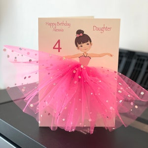 A5 A4 grande carte d'anniversaire ballerine 3d personnalisée faite main mignonne carte unique tutu jupe rose petite ballerine fille fête inviter